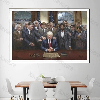 Исторически личности молете се за Доналд Тръмп Картина върху платно американският президент Ретро стенен художествен плакат Декорация на дома, Хол