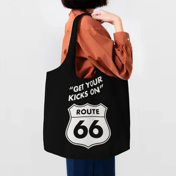 Да Получите удоволствие от Route 66, чанти за пазаруване с продукти, холщовые чанти за пазаруване през рамо, здрава чанта за магистрали САЩ с голям капацитет