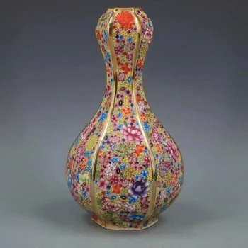 Китайски порцелан с цветен емайл, ваза с цветя Цин Цяньлун, 9,84 инча