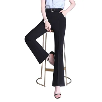 Дамски черни панталони 4XL Пролет-есен 2023, елегантни, ежедневни панталони-участък с висока талия, дамски модни удобни Широки панталони