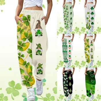 Дамски Ежедневни панталони, Приталенные панталони в Деня на Св. Патрик Ирландски Национален ден на Графична Жена на Майк Clover Streetwear Зелен цвят