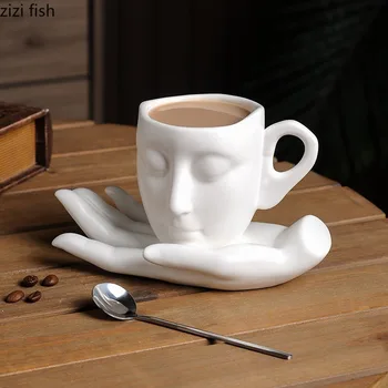 Керамични чаши с покритие покритие на Абстрактното изкуство Кафеена чаша за лице Чаши за ръце, Чинии, Чаши за чай с мляко Двойка чаши за вода, чаши Млечни Чаена чаша