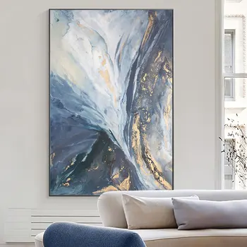 Скандинавска абстрактна синя и златна река, платно, постери и щампи, стенни художествена картина за всекидневна, Домашна декоративна без рамка