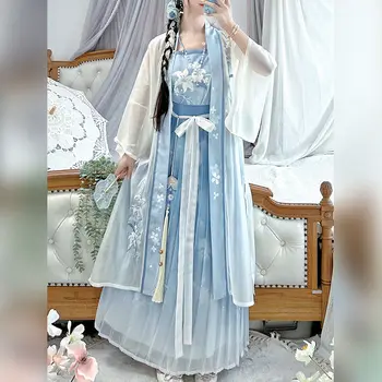 Традиционен китайски комплект дрехи Hanfu Дамски Комплект плисирана пола с дължина до кръста С бродерия Ежедневните си Пролетни и летни стилове