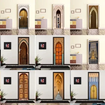 3D Врати-етикети Индивидуалност Арка Дървена врата Начало декор Врати етикети Реновирана самозалепващи стикери за стена