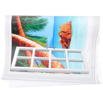 3d Стенописи Тапети Декор Прозорец Пейзаж Стикер Стикери Фалшиви Етикети Пейзаж на Плажа